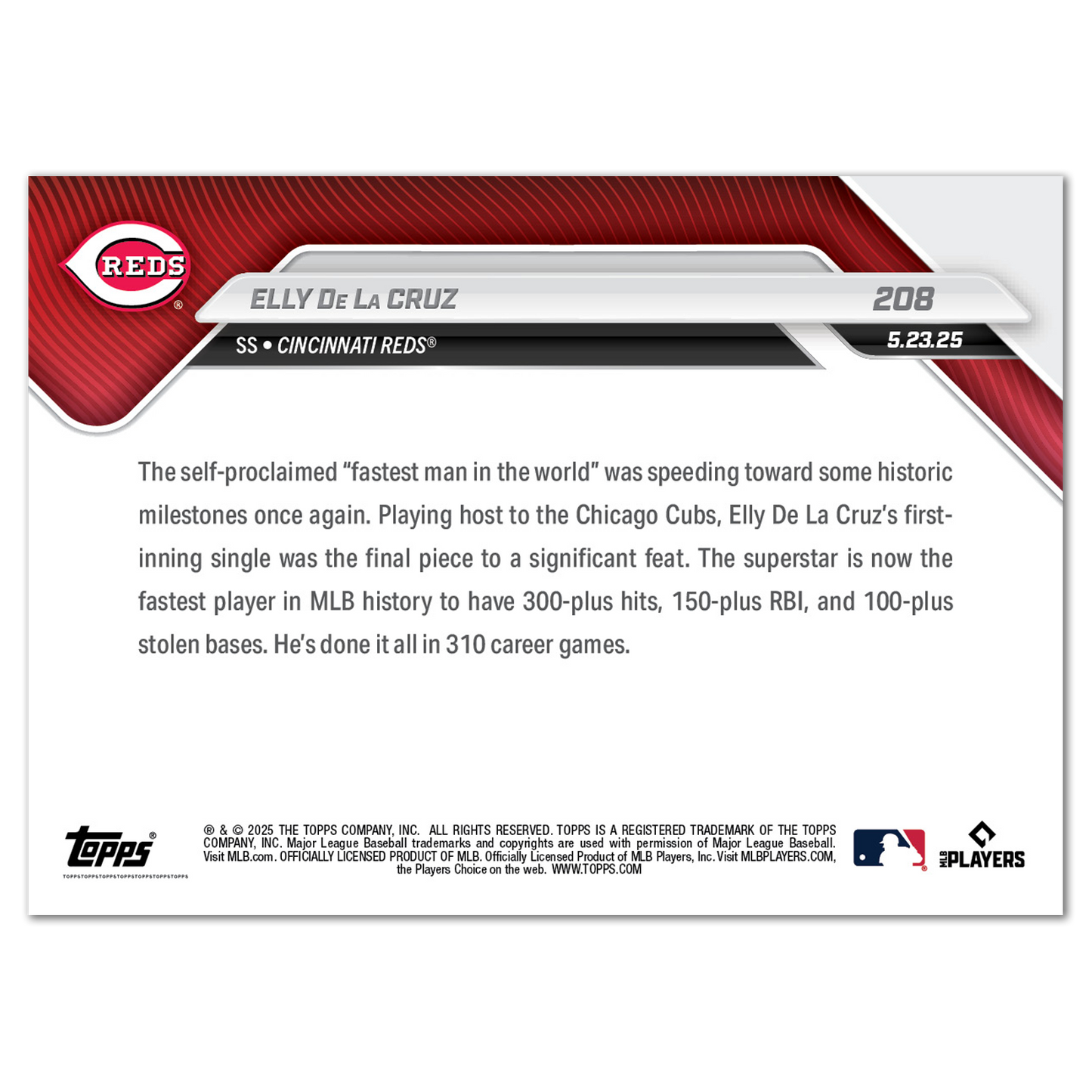 Elly De La Cruz - 2025 MLB Topps NOW® - Card 208 - PR: 2068