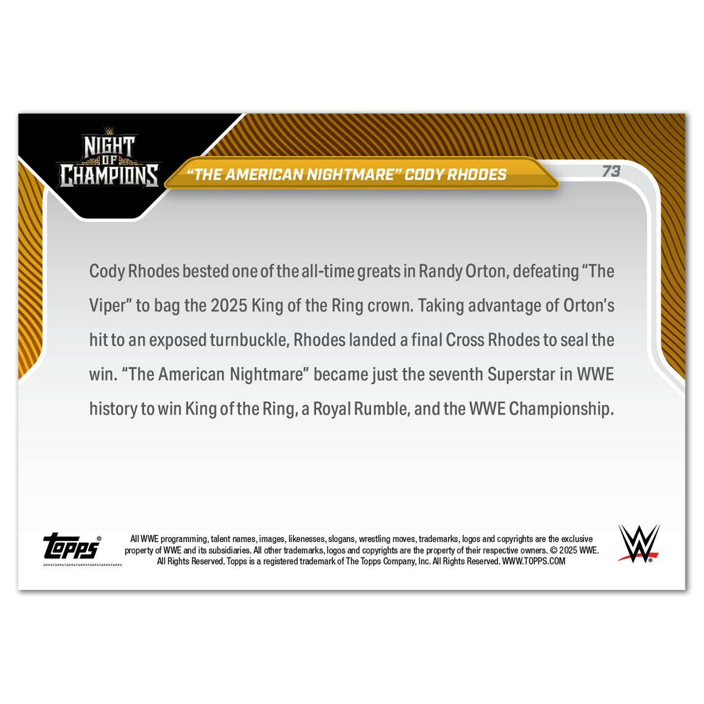 "The American Nightmare" Cody Rhodes - 2025 WWE Topps NOW® - Card 73 - PR: 1607