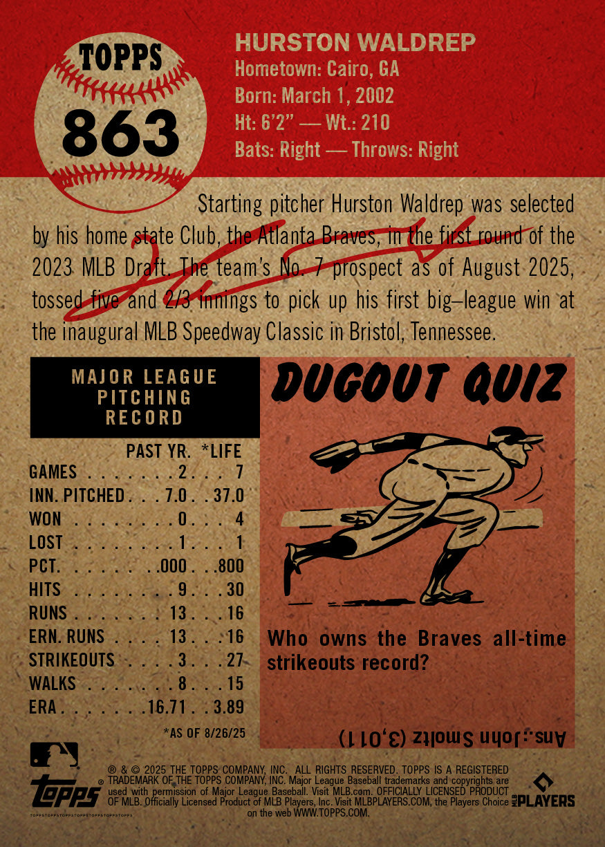 Hurston Waldrep - 2025 MLB Living Set® - Card 863 - PR: 1545