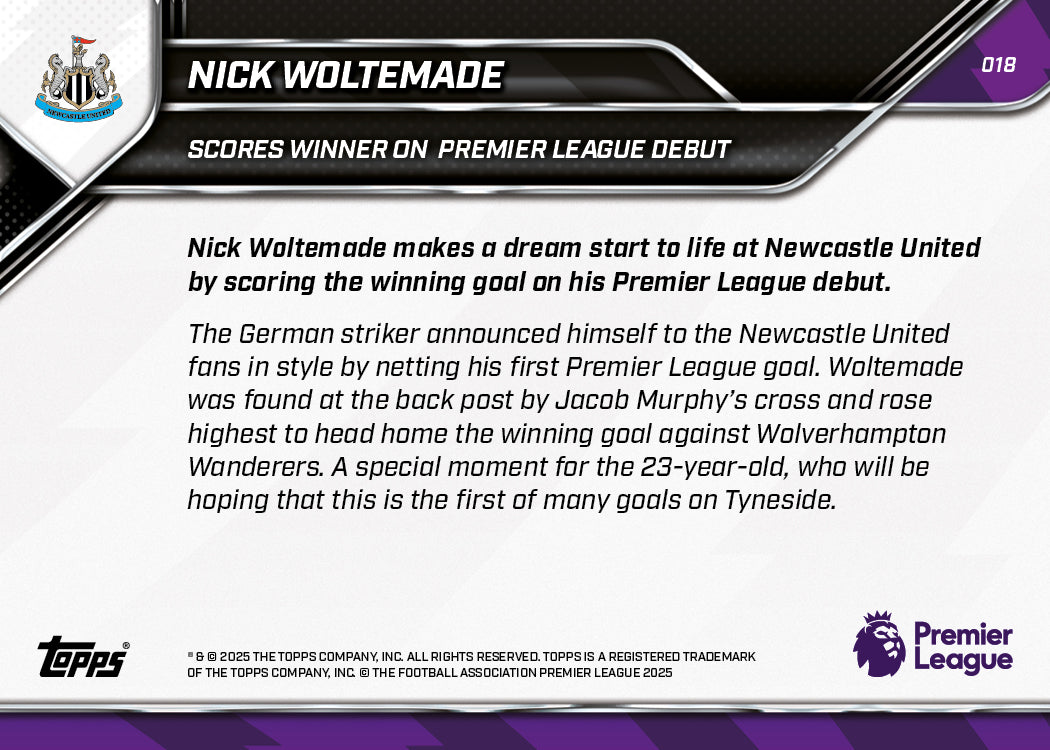 Nick Woltemade - 2025-26 Premier League Topps NOW® - Card 18 - PR: 723