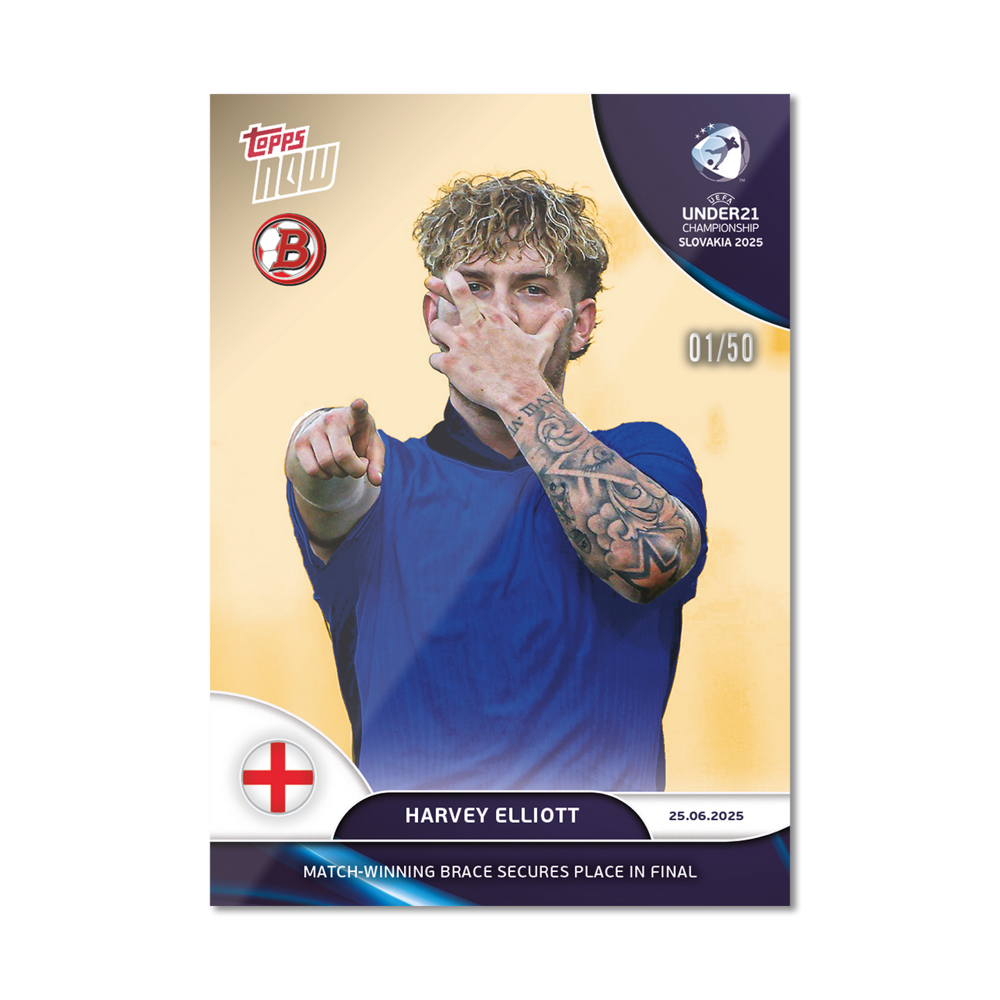 Harvey Elliott - 2025 UEFA Euro U-21 Topps NOW® - Card 10 - PR: 186