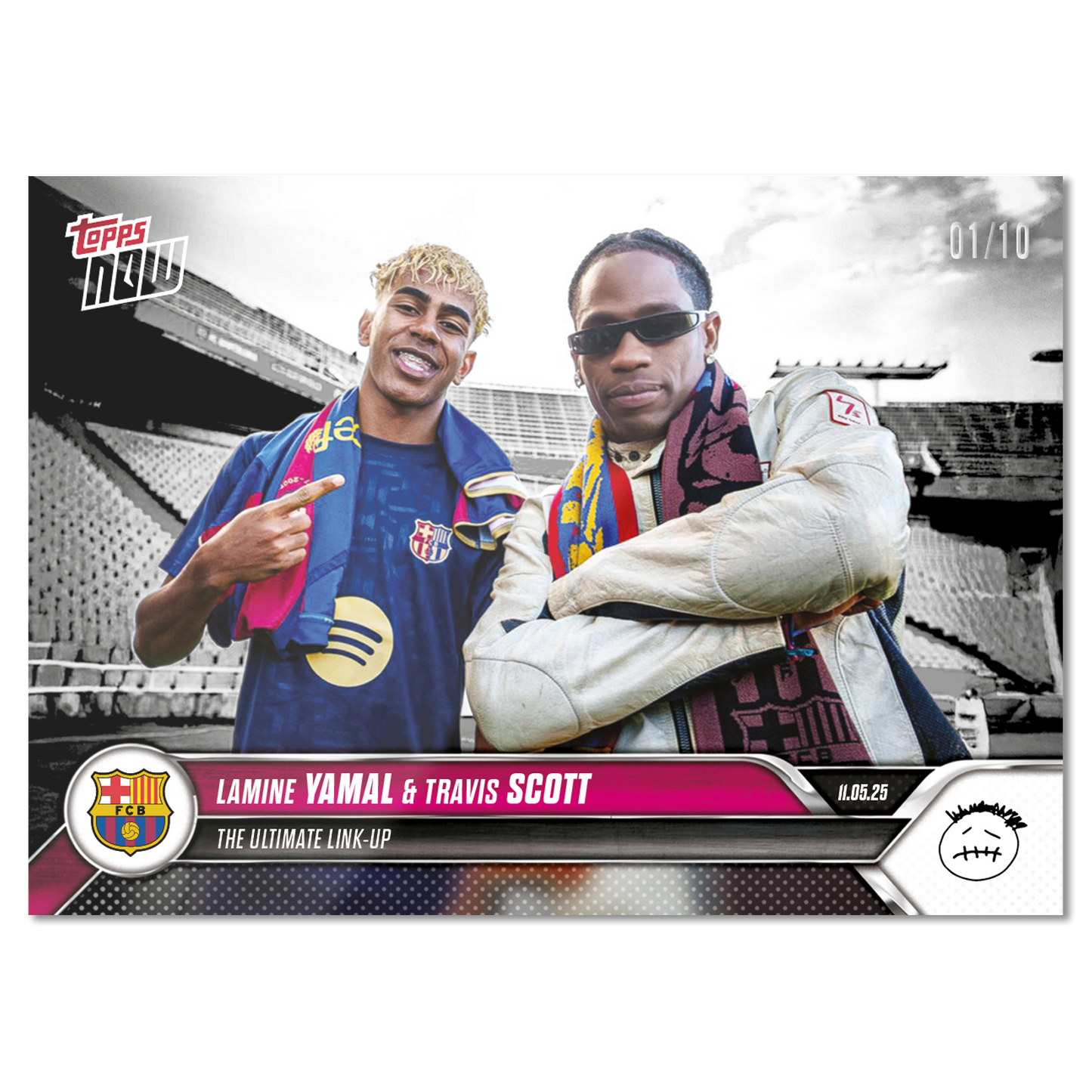 Travis Scott & Lamine Yamal - 2025 FC Barcelona Topps NOW® - Card 1 - LOOK FOR DUAL AUTO - PR: 22,483