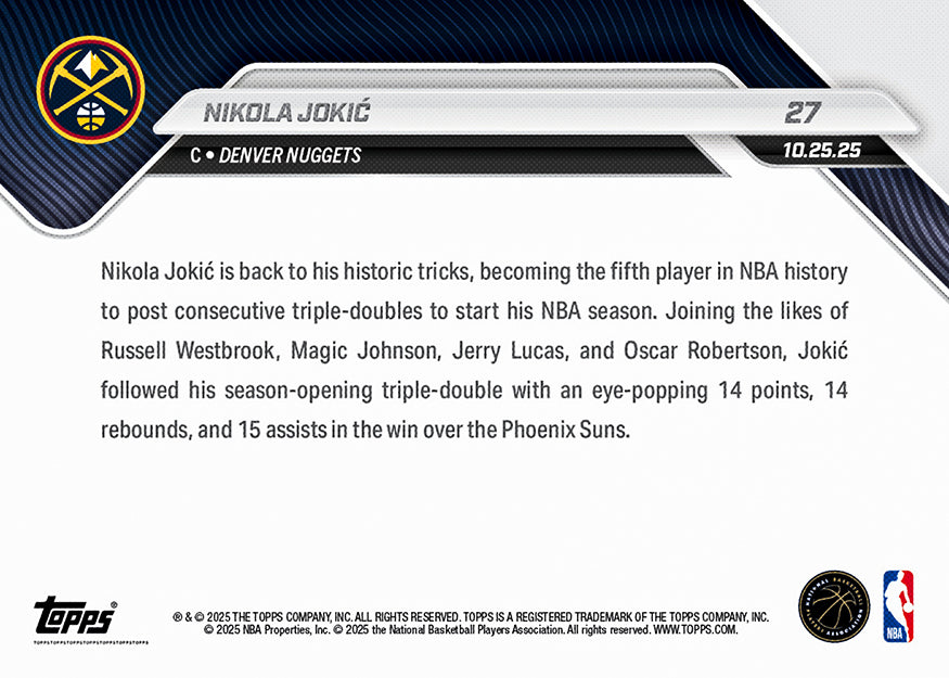 Nikola Jokić - 2025-26 NBA Topps NOW® - Card 27 - PR: 687