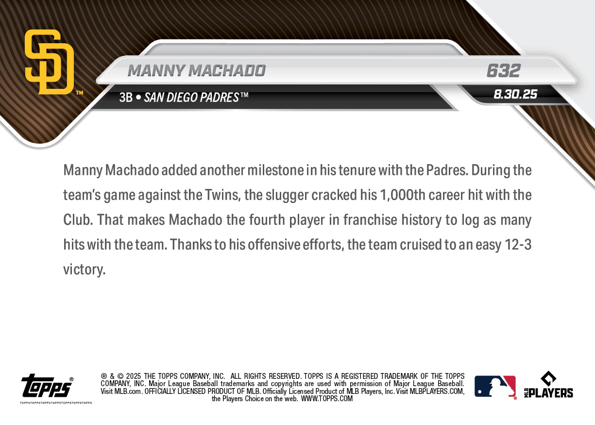 Manny Machado - 2025 MLB Topps NOW® - Card 632 - PR: 540