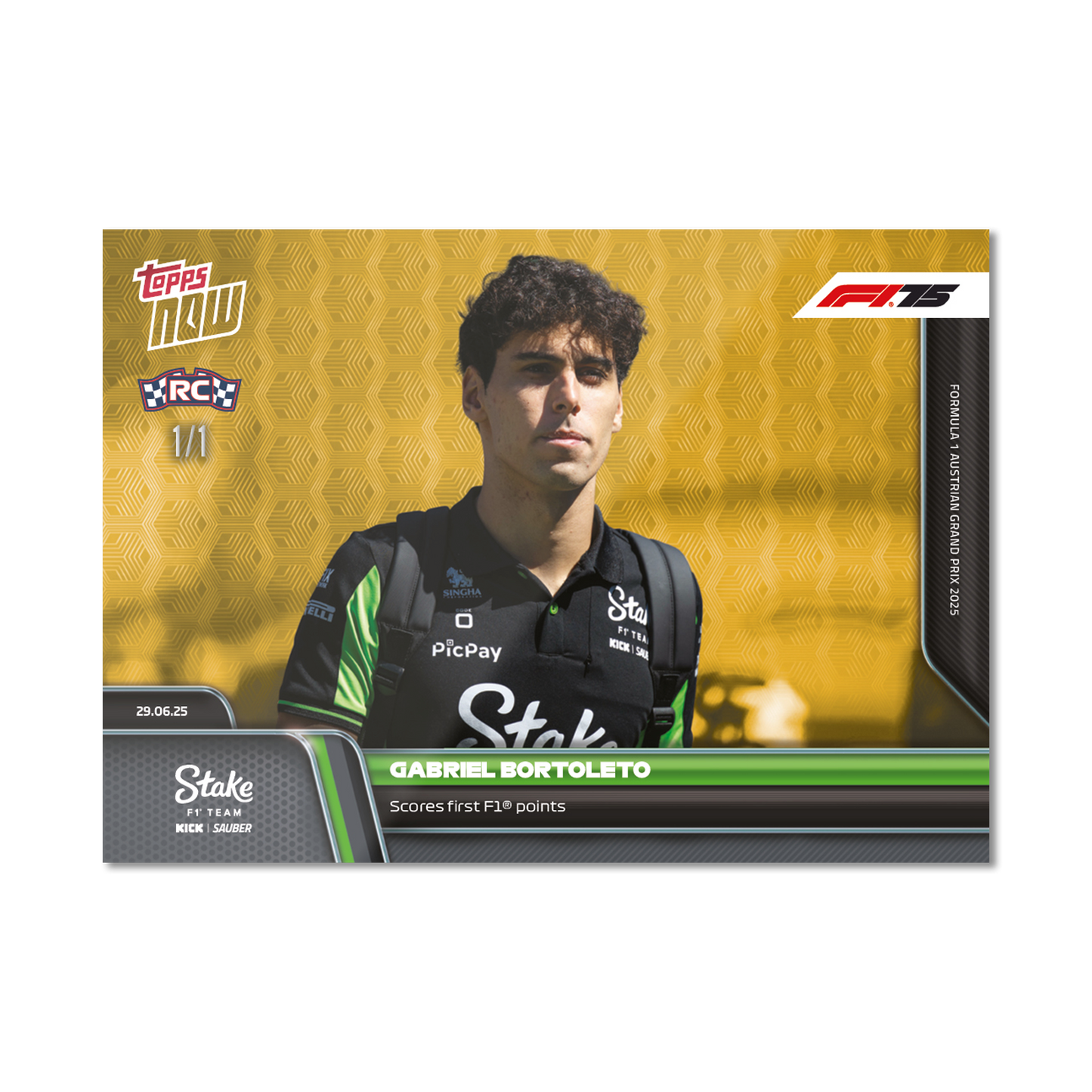 Gabriel Bortoleto - 2025 Formula 1® Topps NOW® - Card 48 - PR: 1006